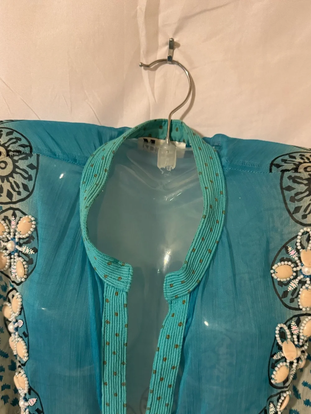 Turquoise Hand Beaded Women's Swim Coverup Size 2X - Picture 8 of 9